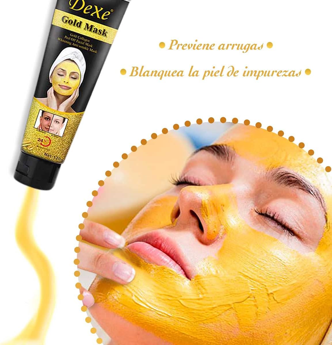 Mascarilla Facial de Oro y Colágeno - Efecto Iluminador, Anti edad e Hidratación 24 Horas - additional image 4
