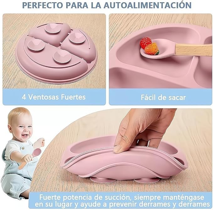 Set vajilla de silicona para bebe rosa - additional image 2